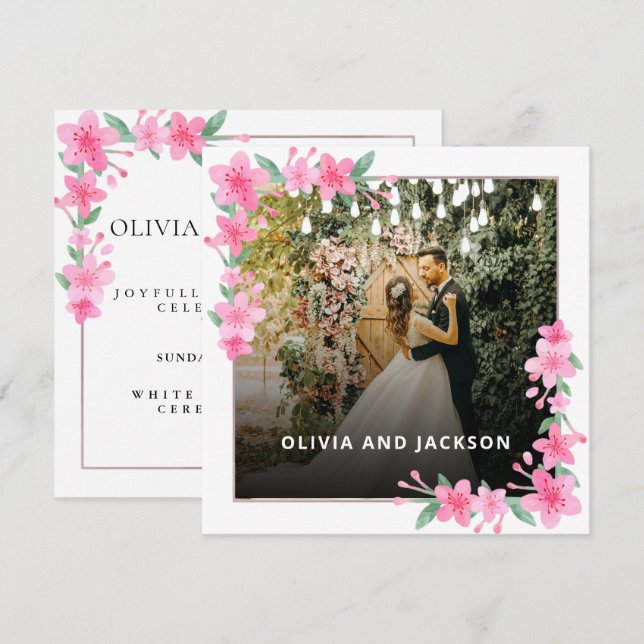 Invitación Fiesta de bienvenida boda del marco dorado con flo (Anverso / Reverso)