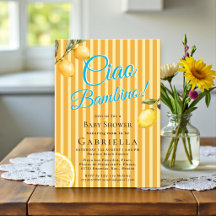 Fiesta de bienvenida Ciao Bambino con raya amarill