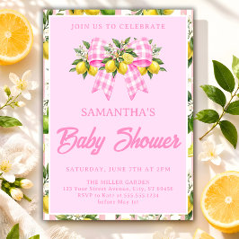 Invitación Fiesta de Bienvenida de Bebé con Lazo de Gingham d