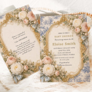 Invitación Fiesta de Bienvenida de Bebé con Lazo Floral de To