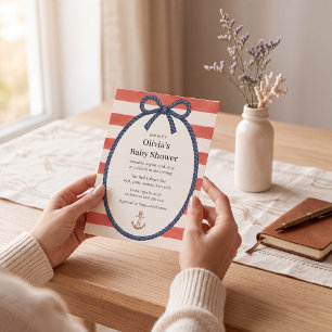 Invitación Fiesta de Bienvenida de Bebé con Raya de Coral Acu