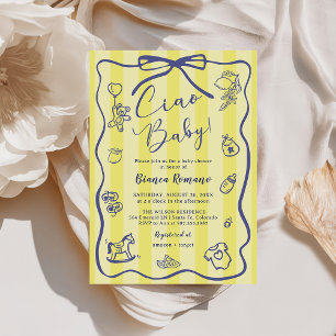 Invitación Fiesta de Bienvenida de Bebé con Rayas Amarillas T