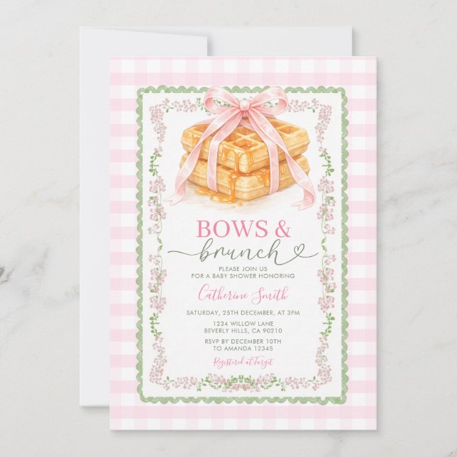 Invitación Fiesta de Bienvenida de Bebe de Waffles de Cuadros (Anverso)