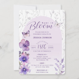 Invitación Fiesta de Bienvenida de Bebé en Flor Morada Maripo