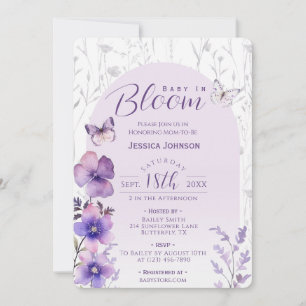 Invitación Fiesta de Bienvenida de Bebé en Flor Morada Maripo
