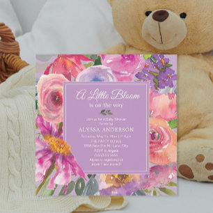 Invitación Fiesta de Bienvenida de Bebé Floral Rosa Púrpura