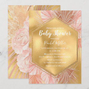 Invitación Fiesta de Bienvenida de Bebé Floral Tropical Rosa