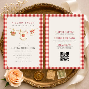 Invitación Fiesta de Bienvenida de Bebé Fresa Todo en Uno