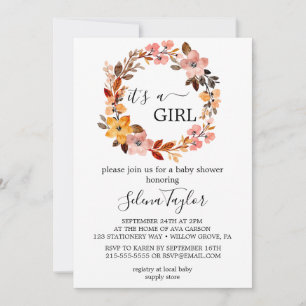 Invitación Fiesta de Bienvenida de Bebé Niña con Flor de Cere