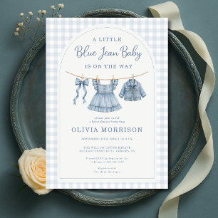 Invitación Fiesta de Bienvenida de Bebé Niña de Mezclilla