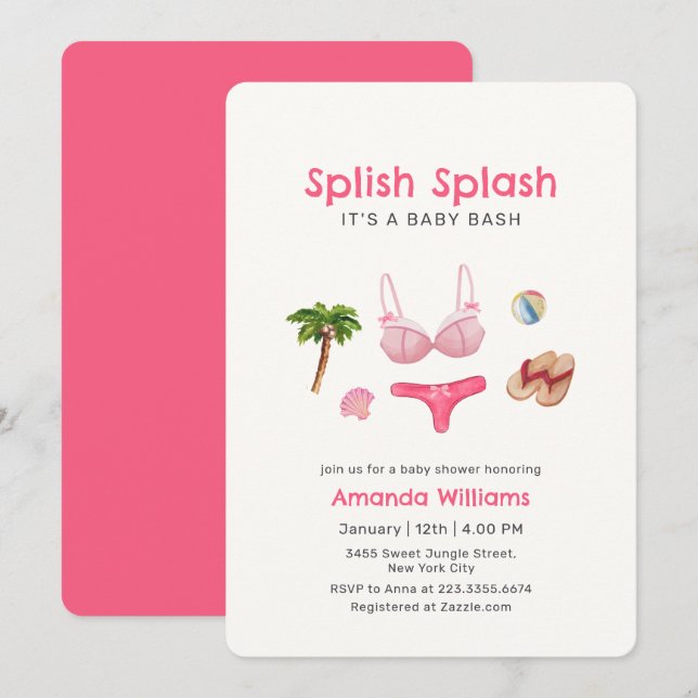 Invitación Fiesta de bienvenida de bebé niña Splash Salpicadu (Anverso / Reverso)