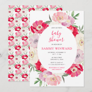 Invitación Fiesta de Bienvenida de Flores de Peonía Rosadas y