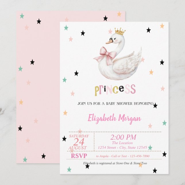 Invitación Fiesta de Bienvenida de la Princesa Bebé Cisne, Es (Anverso / Reverso)