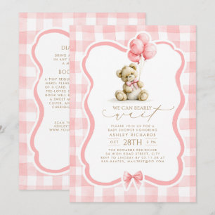 Invitación Fiesta de Bienvenida de Osito de Peluche Rosa a Cu