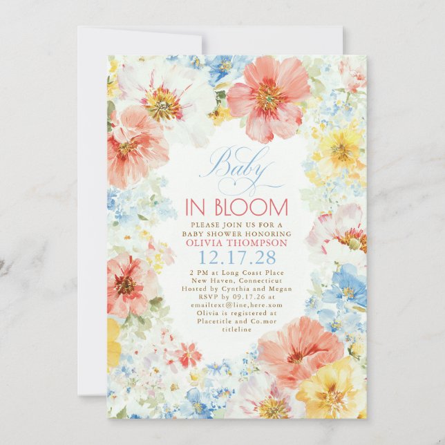 Invitación Fiesta de Bienvenida Floral Boho Elegante Bebé en  (Anverso)