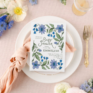 Invitación Fiesta de Bienvenida Floral Dulce País Azul y Verd