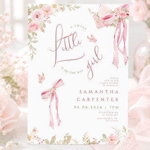 Invitación Fiesta de bienvenida Floral Pink Bow Coquette Gard
