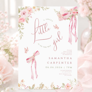 Invitación Fiesta de bienvenida Floral Pink Bow Coquette Gard