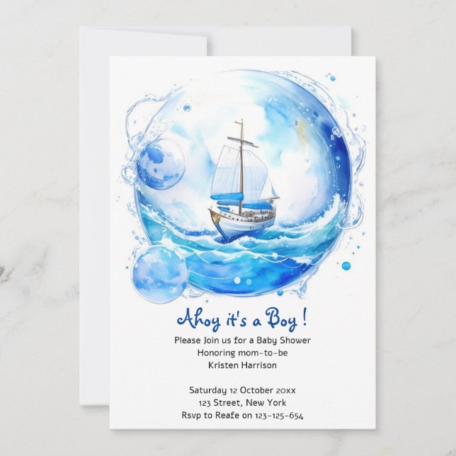 Invitación Fiesta de Bienvenida Náutica: Boy Baby Shower (Anverso)