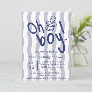 Invitación Fiesta de Bienvenida Oh Niño Azul Rayas Onduladas
