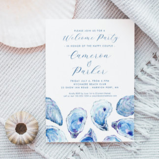 Invitación Fiesta de Bienvenida Oyster Azul Acuarela