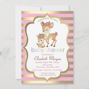 Invitación Fiesta de Bienvenida para Bebé Ciervo Flor Raya Do