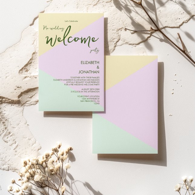 Invitación Fiesta de bienvenida pre-Boda geométrico Pastel si (Subido por el creador)
