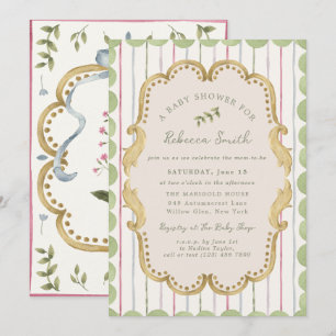Invitación Fiesta de Bienvenida Preppy Grandmillennial con Ma