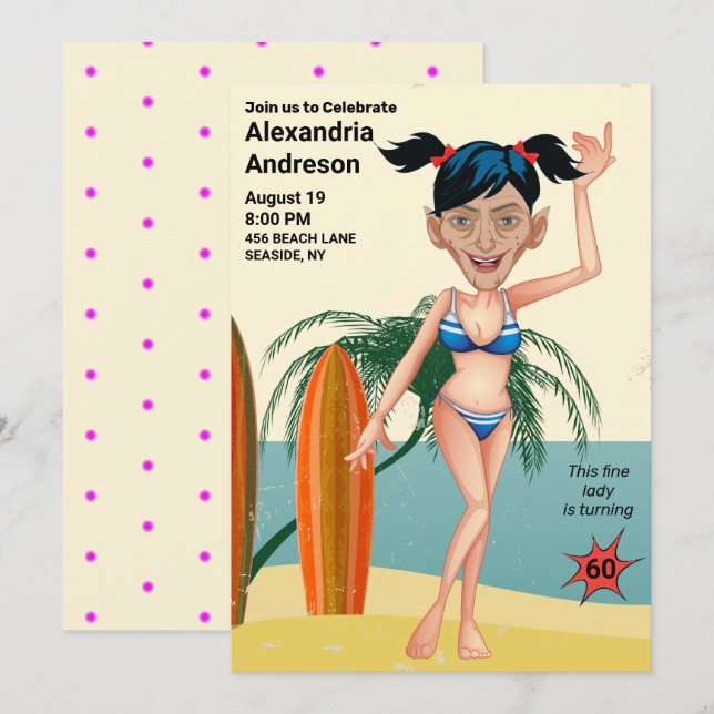 Invitación Fiesta de Bikini en la playa 🎉 cumpleaños número  (Anverso / Reverso)