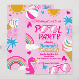 Invitación Fiesta de billar 7º Chica de cumpleaños Malibu Dol