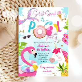 Invitación Fiesta de billar Bash Unicorn Sirvienta Flamingo C
