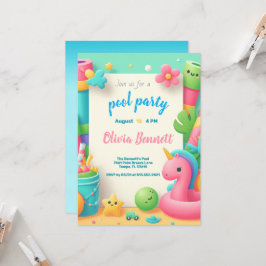 Invitación Fiesta de billar editable Natación de verano de cu