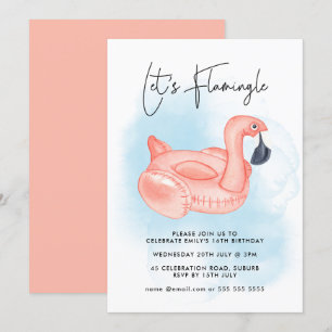 Invitación Fiesta de billar Let's Flamingle Flamingo Cumpleañ