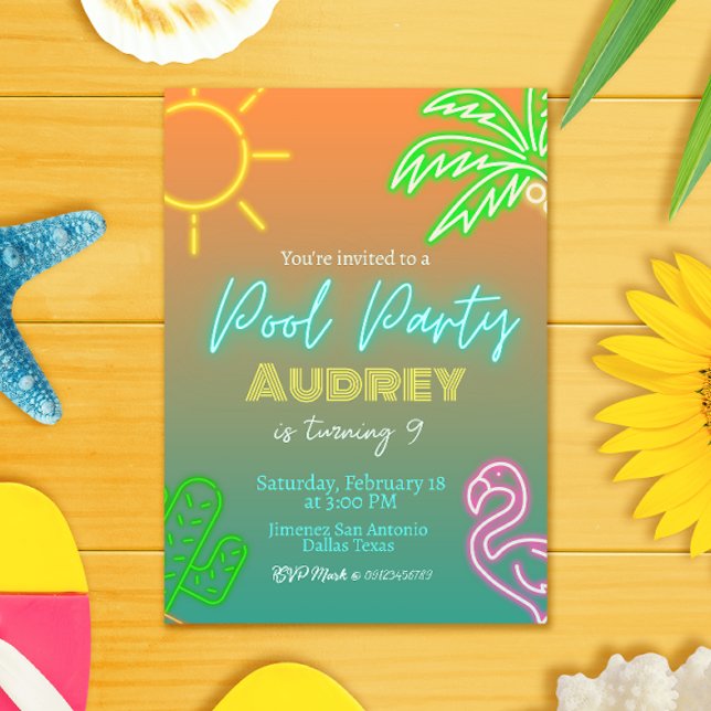 Invitación Fiesta de billar Neon (Subido por el creador)