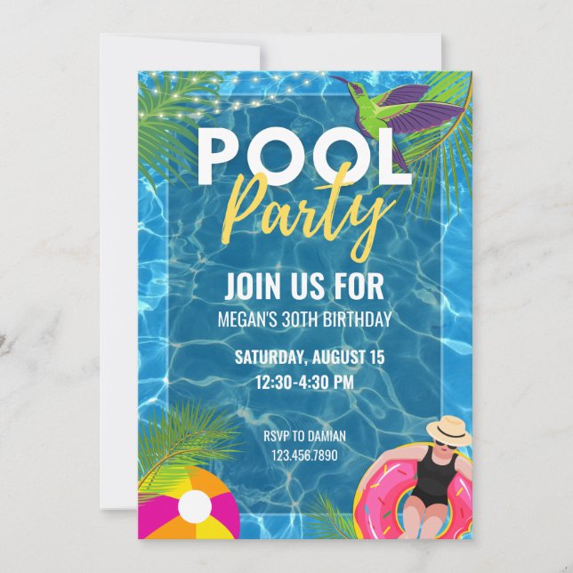 Invitación Fiesta de billar verano cumpleaños Fiesta adolesce (Anverso)