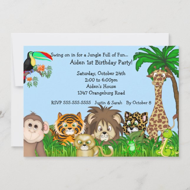 Invitación Fiesta de Birthay de la diversión del safari de (Anverso)