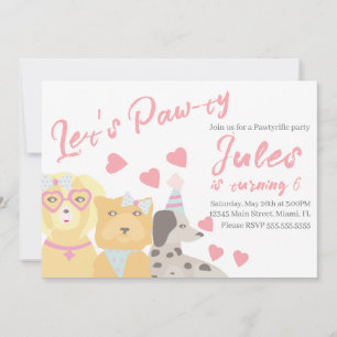 Invitación Fiesta de Birthday Dog Paw-ty Corazones Valentines