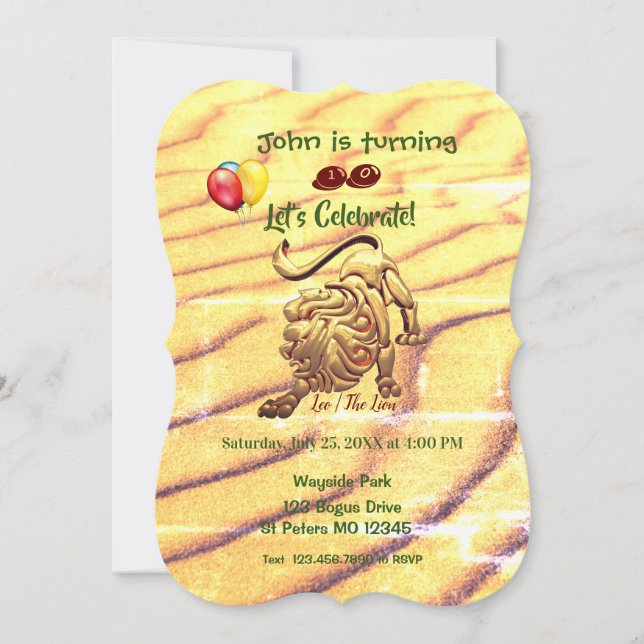 Invitación Fiesta de Birthday Leo (23 de julio - 22 de agosto (Anverso)