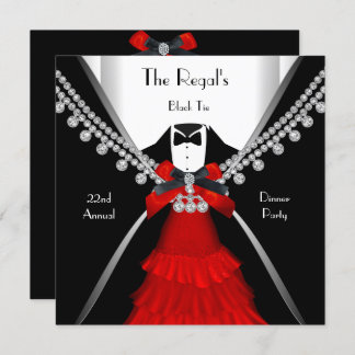 Invitación Fiesta de Black Tie Dinner White Red Bow