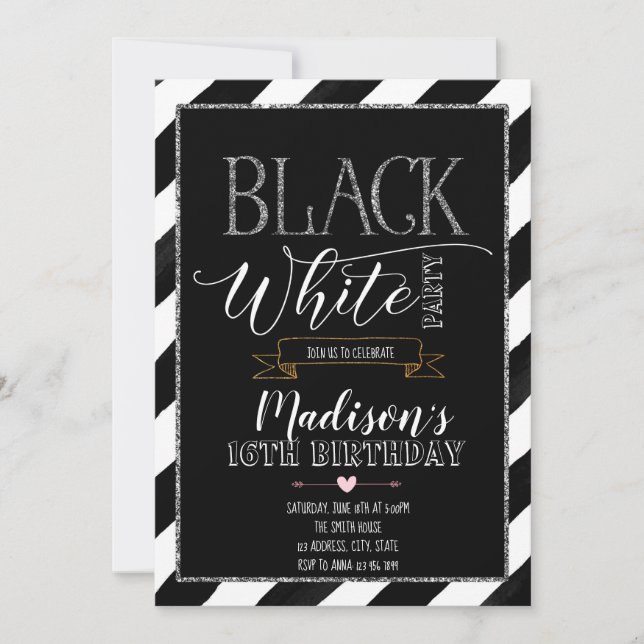 Invitación Fiesta de blanco y negro (Anverso)