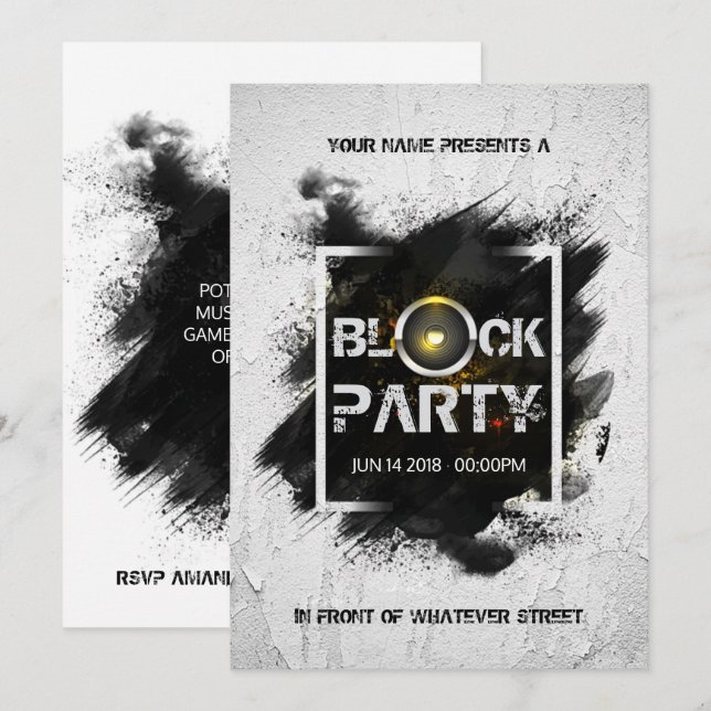 Invitación Fiesta de bloque de grunge moderno (Anverso / Reverso)