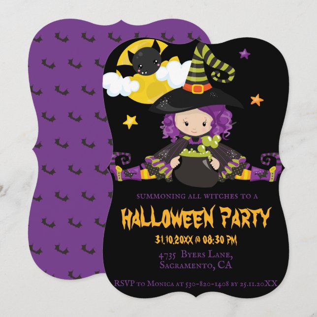 Invitación Fiesta de Bloque de Halloween de Niños Brujos (Anverso / Reverso)