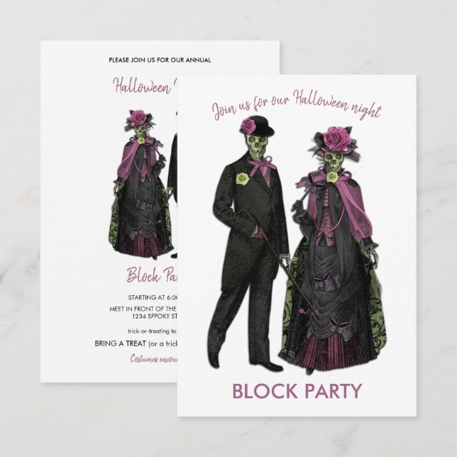 Invitación Fiesta de Bloque Pareja de Halloween (Anverso / Reverso)