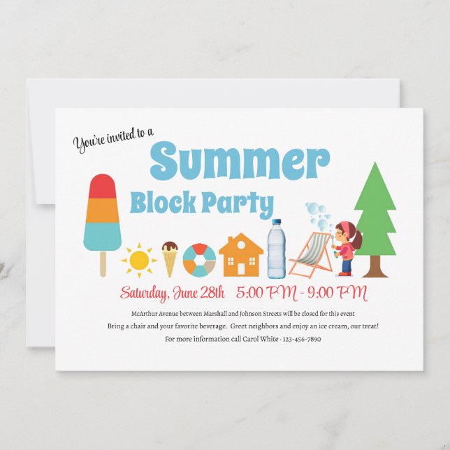 Invitación Fiesta de bloques de verano (Anverso)