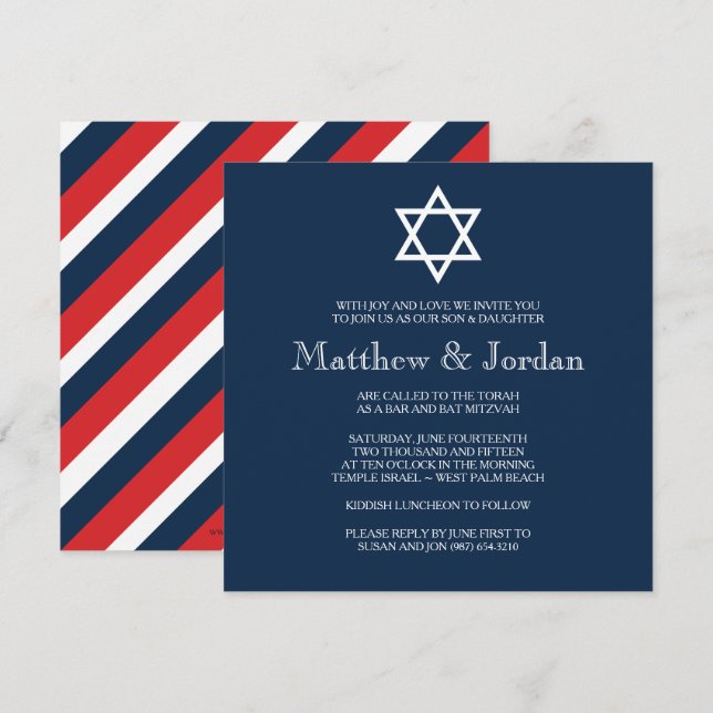 Invitación Fiesta de Blue Bar Mitzvah (Anverso / Reverso)