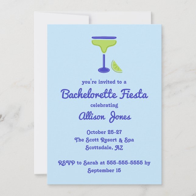 Invitación Fiesta de Blue Margarita Bachelorette Fiesta (Anverso)