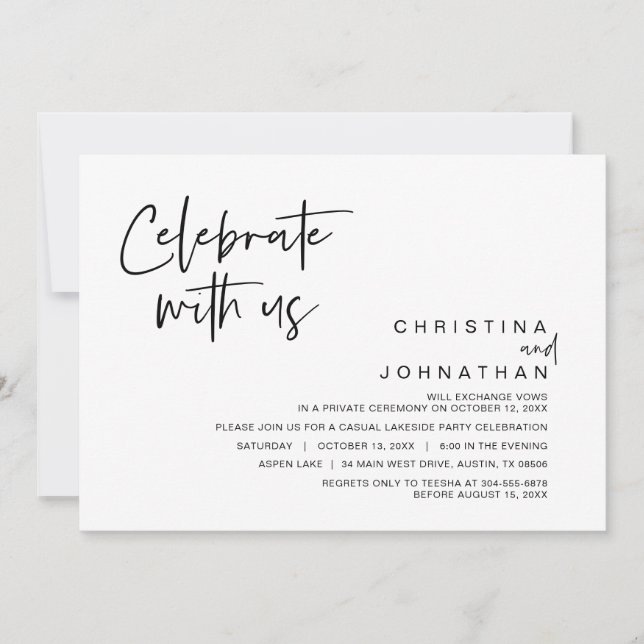 Invitación Fiesta de Boda a Escondidas, Celebra con nosotros  (Anverso)