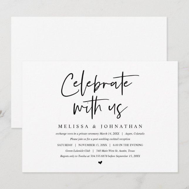 Invitación Fiesta de Boda a Escondidas, Celebra con nosotros (Anverso / Reverso)