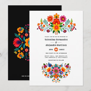 Invitación Fiesta de Boda de Arte Folclórico Mexicano Blanco 