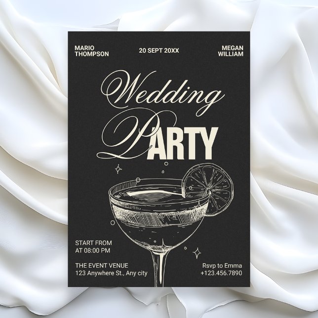 Invitación Fiesta de boda de cóctel vintage negro (Subido por el creador)